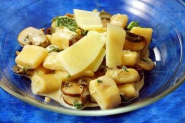 Potato Gnocchi With Kale and Mushrooms In A Goat Cheese Sauce